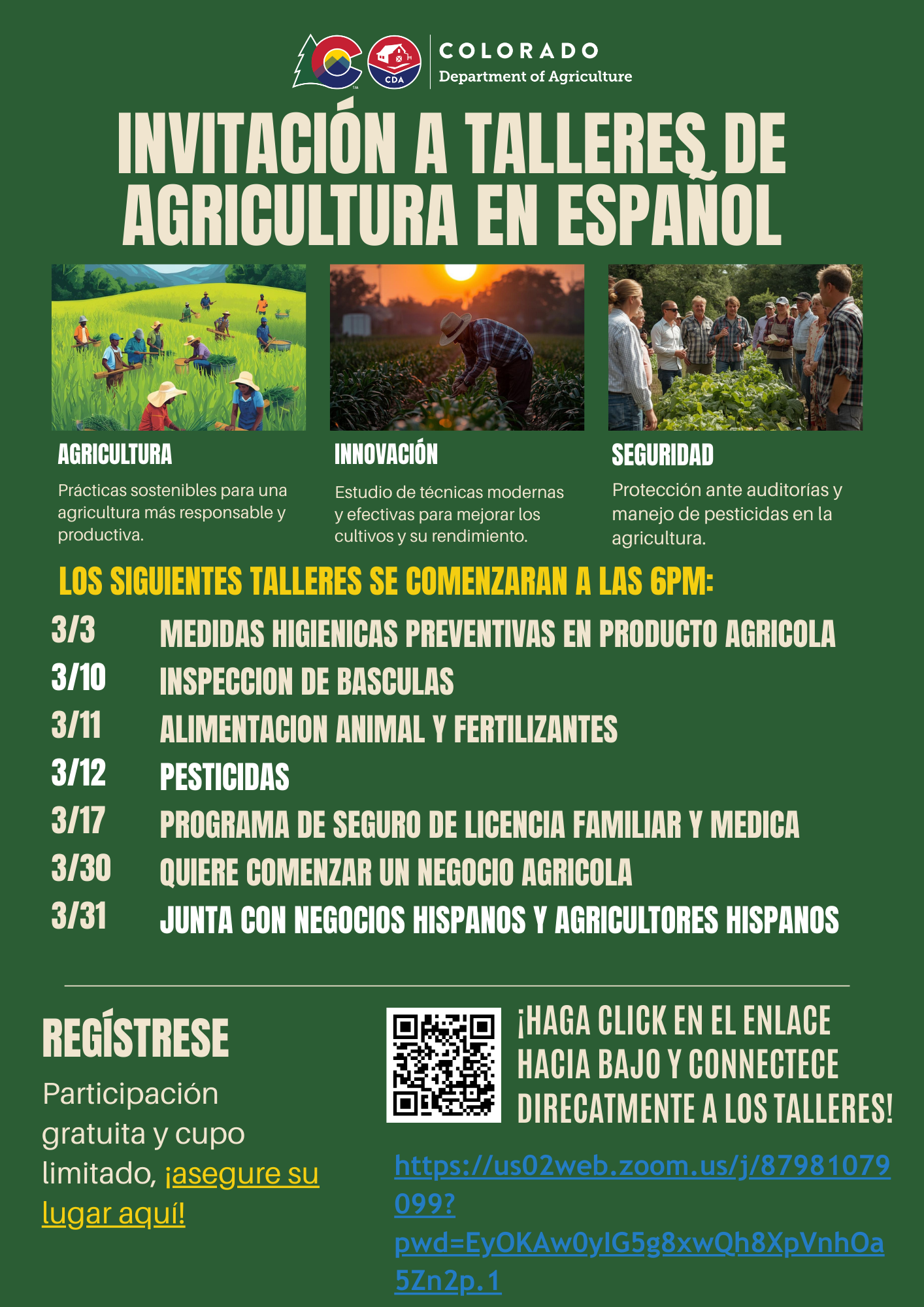 Invitación A Talleres De Agricultura En Español 